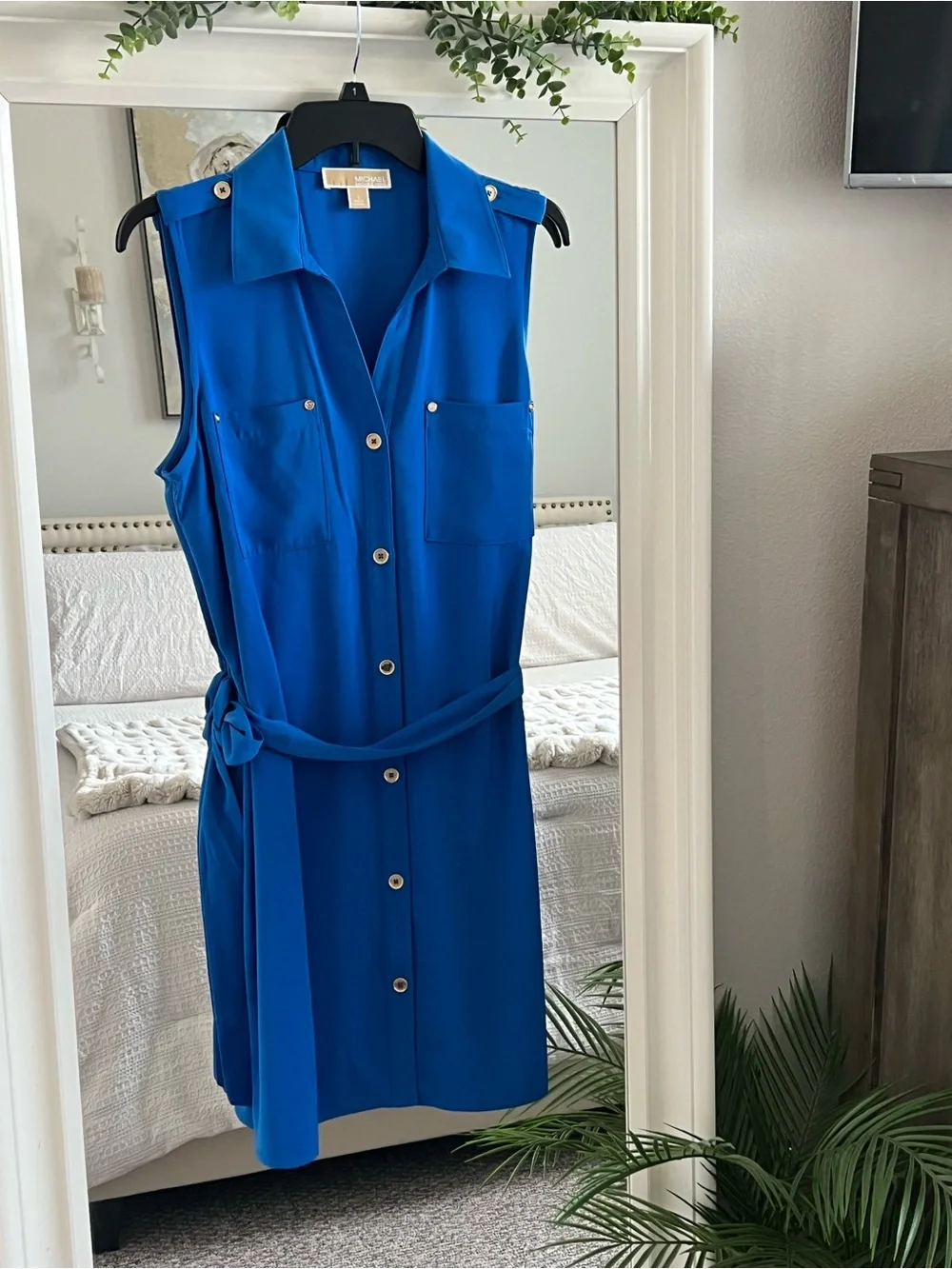 Michael Kors Royal Blue Sleeveless Shirt Dress with Belt